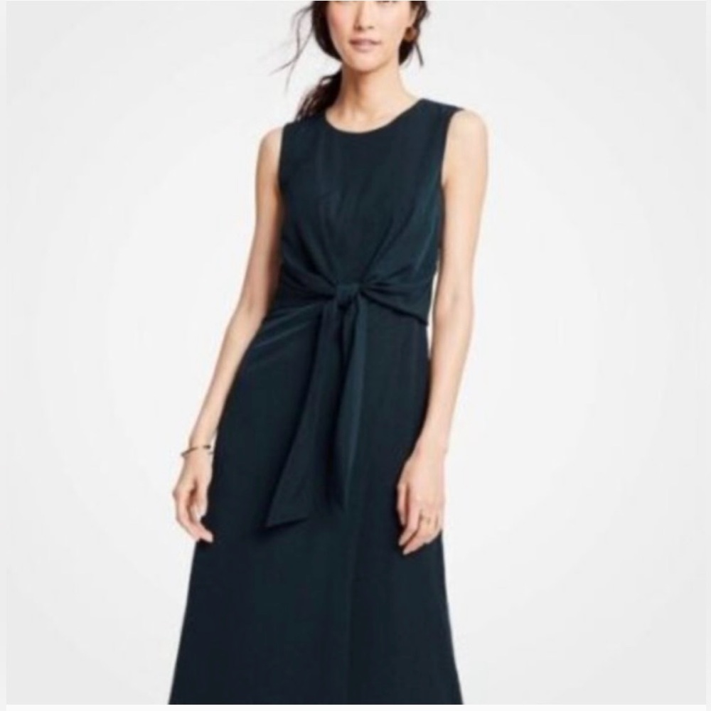 Ann Taylor‎ dress size 2 forest green sleeveless tie front midi dress 💚💚